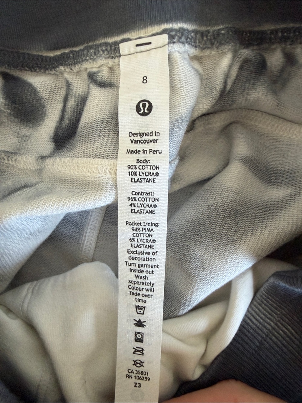 Lululemon LA Tapered Leg Jogger Gray Tie Dye French Terry Sweatpants Size 8 - Picture 5 of 5
